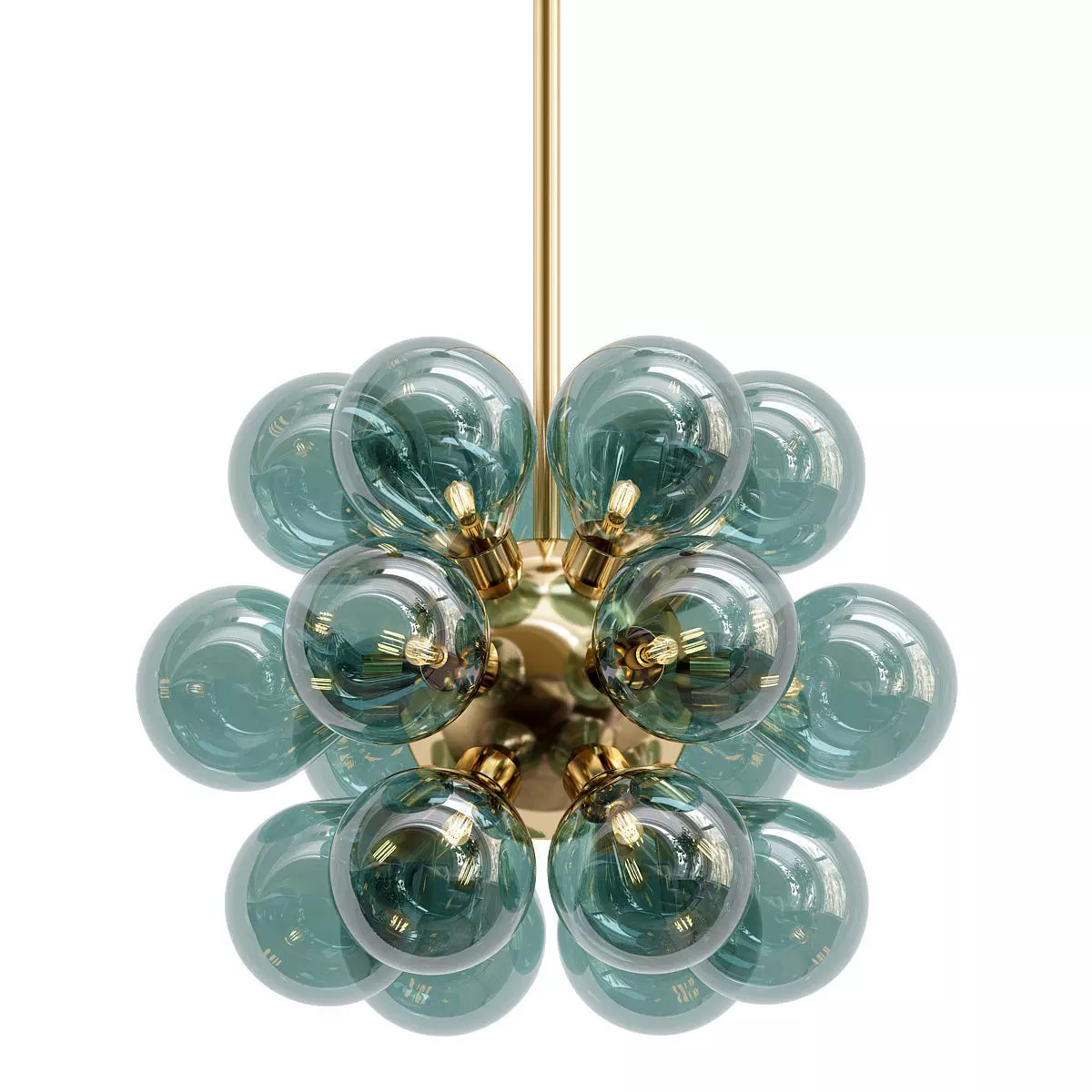grape-milk chandelier with glass balls and gold metal 3D model_0