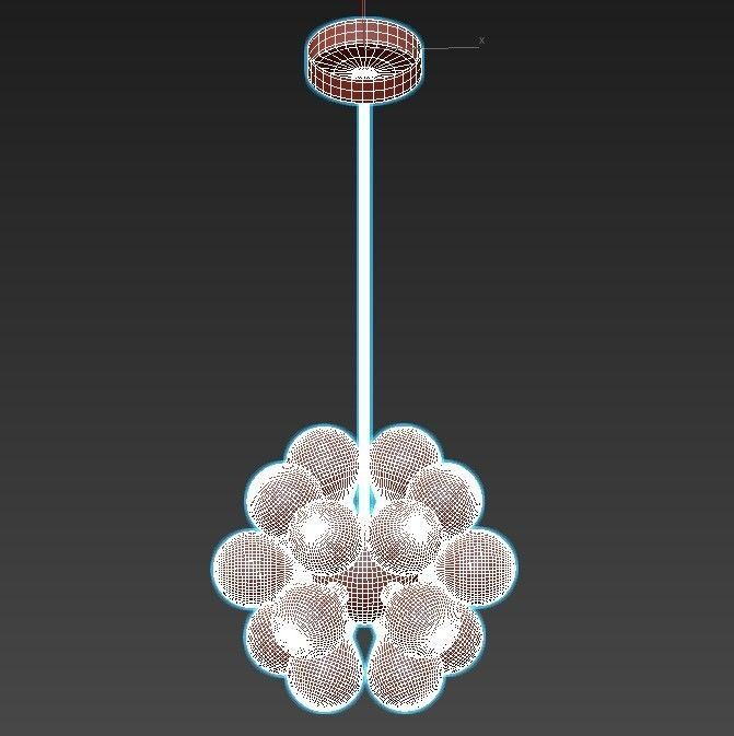 grape-milk chandelier with glass balls and gold metal 3D model_2