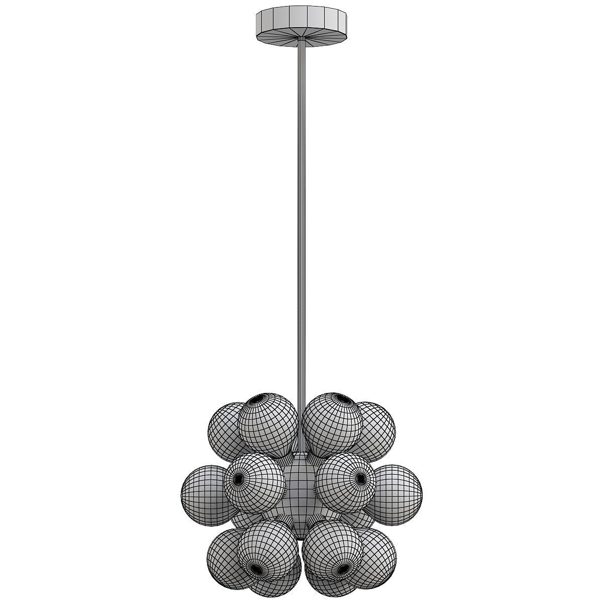 grape-milk chandelier with glass balls and gold metal 3D model_1