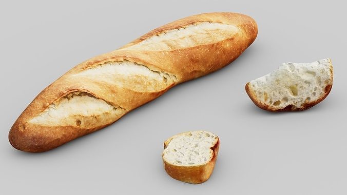 Baguette french bread Low-poly 3D model 3