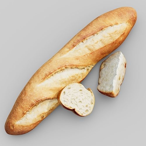 Baguette french bread Low-poly 3D model 7