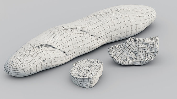 Baguette french bread Low-poly 3D model 2