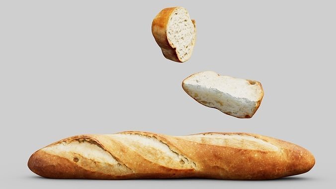 Baguette french bread Low-poly 3D model 5
