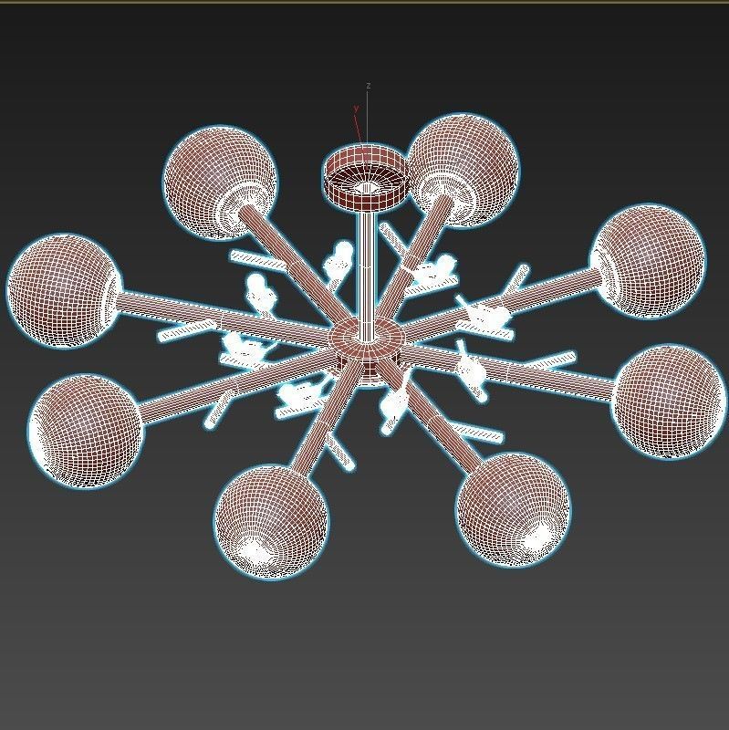 finch light fixture with six balls 3D model_2