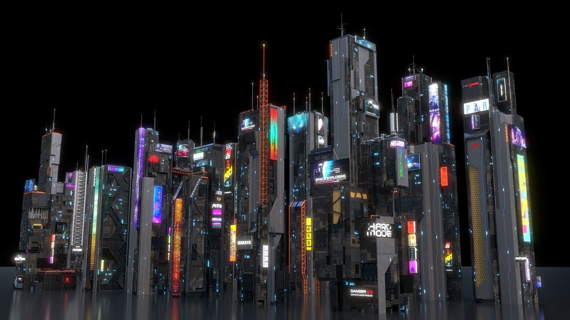 Scifi building Cyberpunk Futuristic building Kitbash Bundle 3D model_2