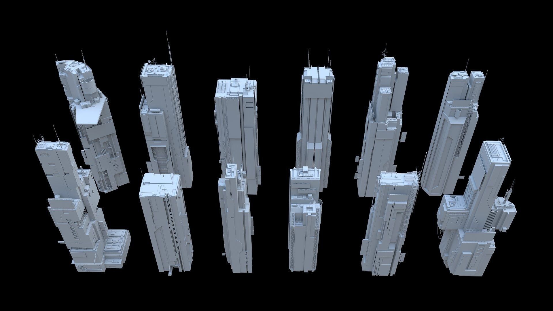 Scifi building Cyberpunk Futuristic building Kitbash Bundle 3D model_12