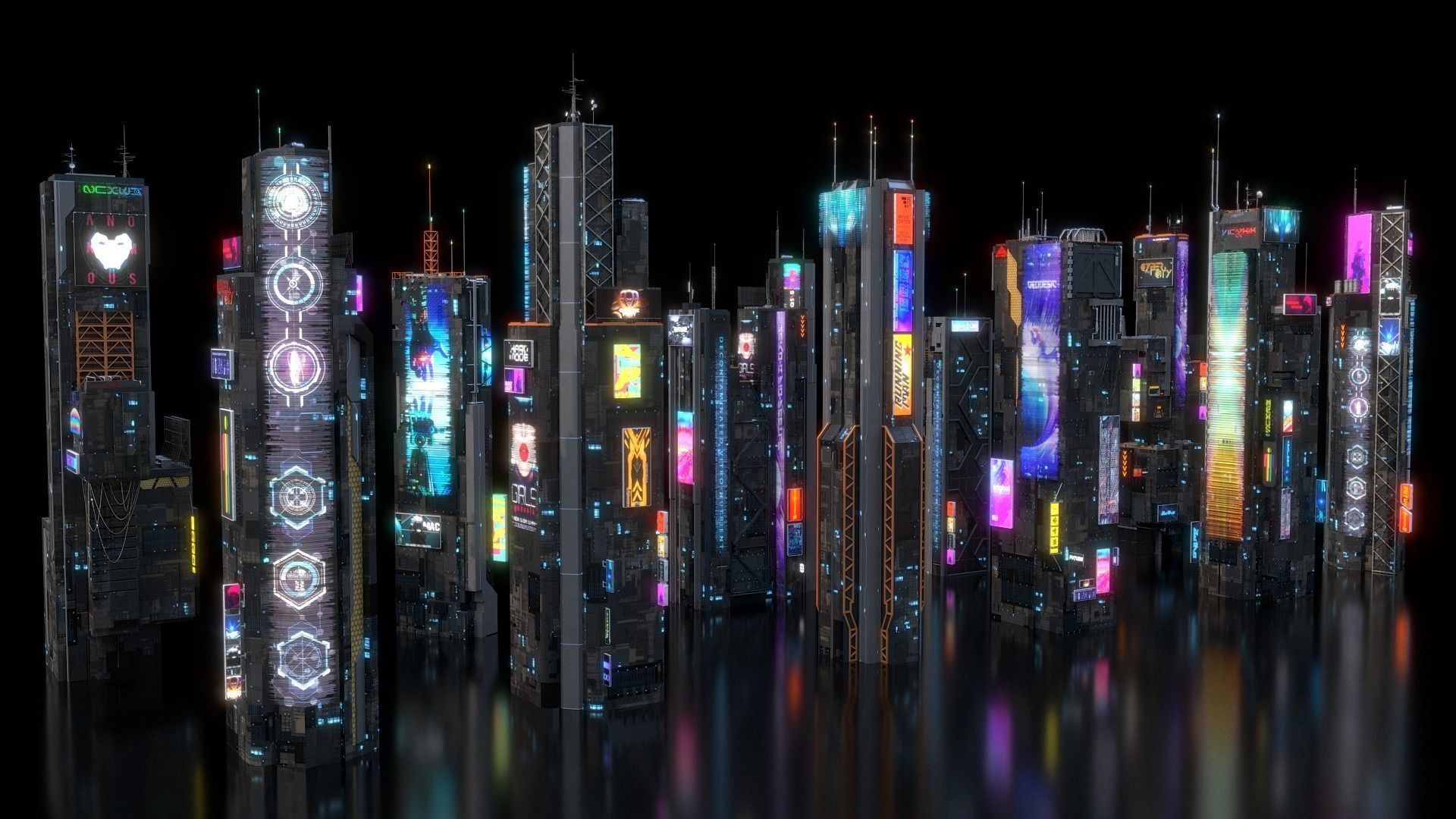 Scifi building Cyberpunk Futuristic building Kitbash Bundle 3D model_18