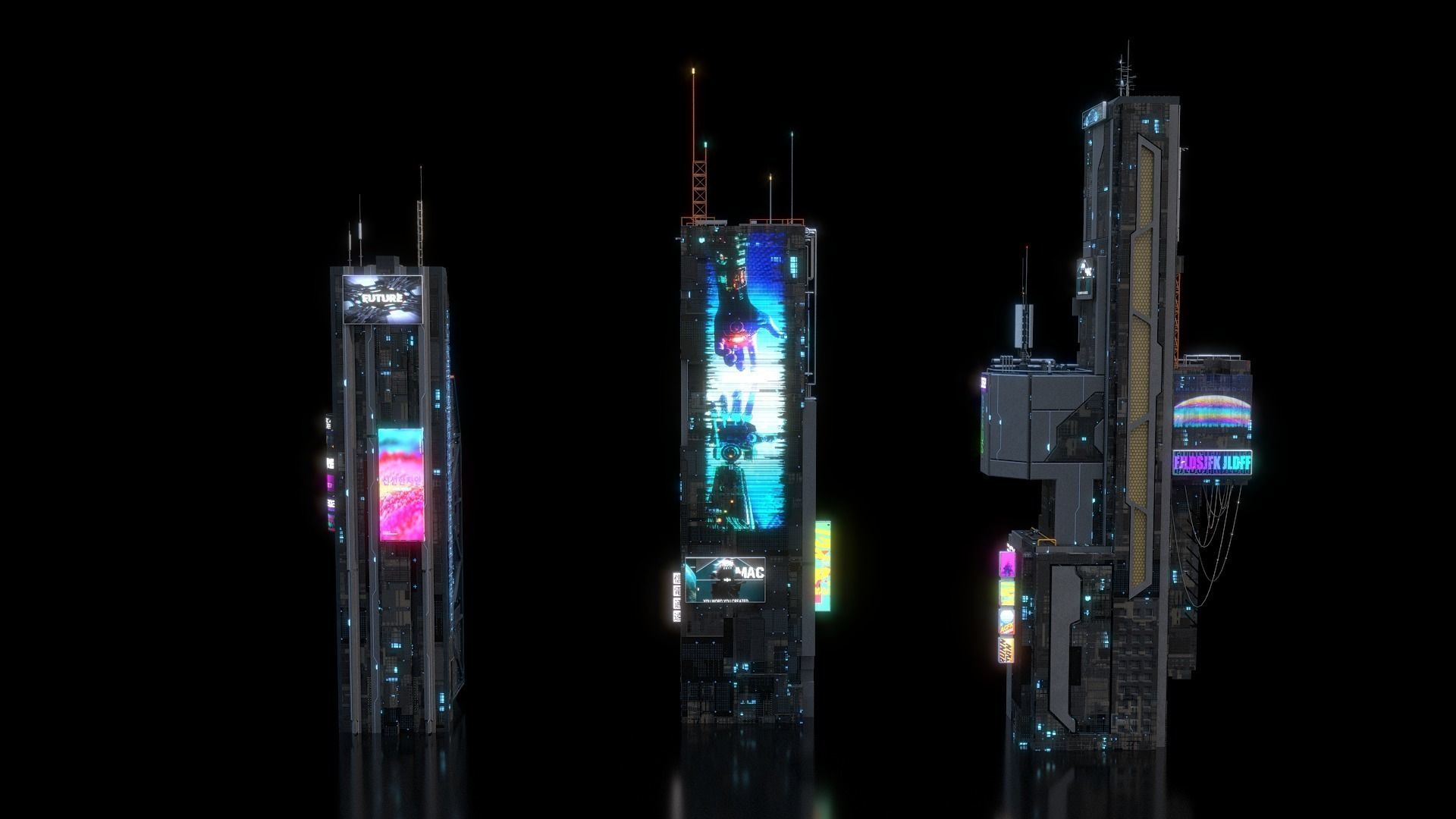Scifi building Cyberpunk Futuristic building Kitbash Bundle 3D model_7