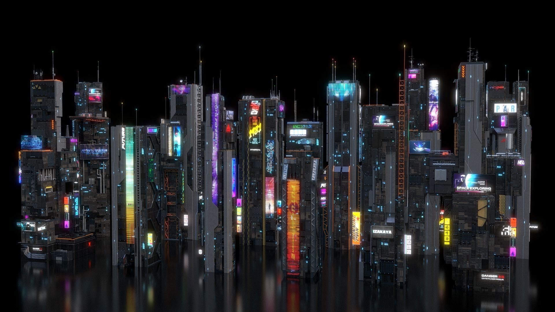 Scifi building Cyberpunk Futuristic building Kitbash Bundle 3D model_3