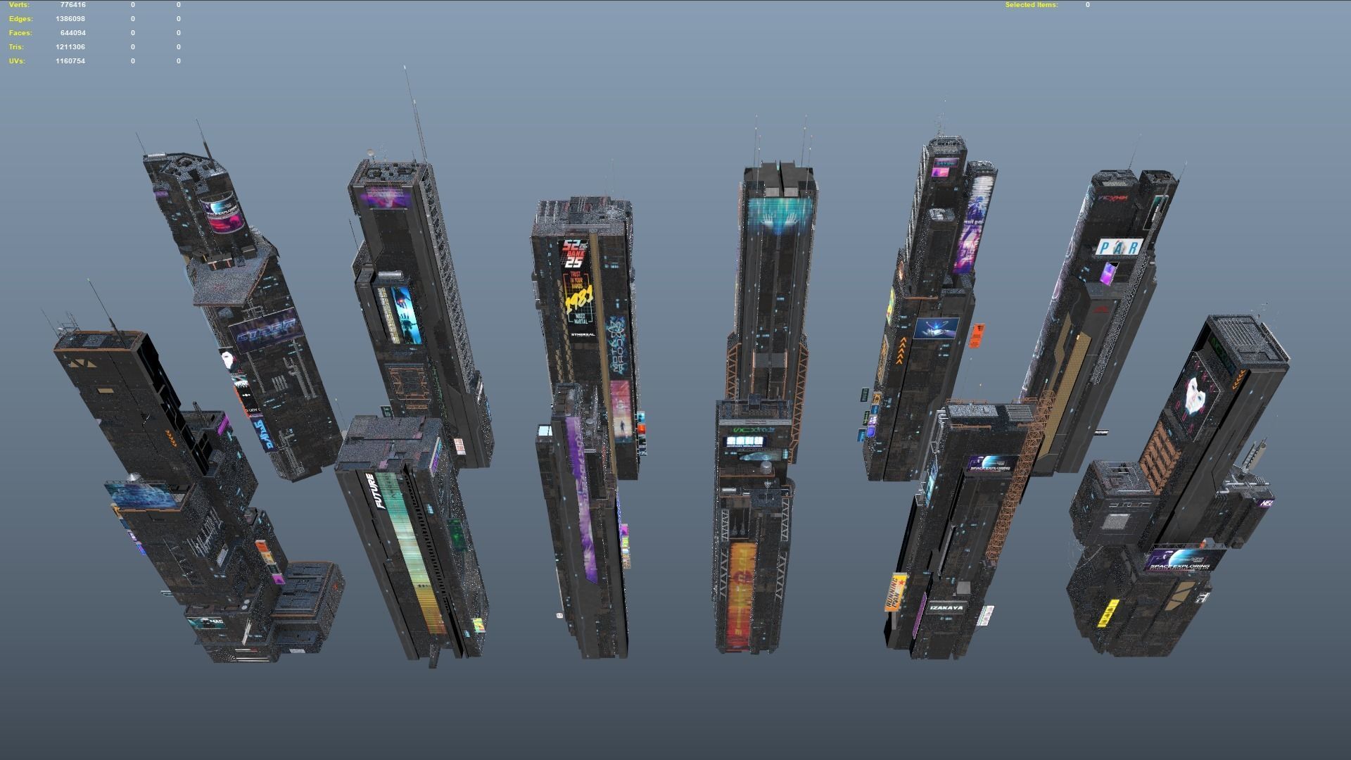 Scifi building Cyberpunk Futuristic building Kitbash Bundle 3D model_13