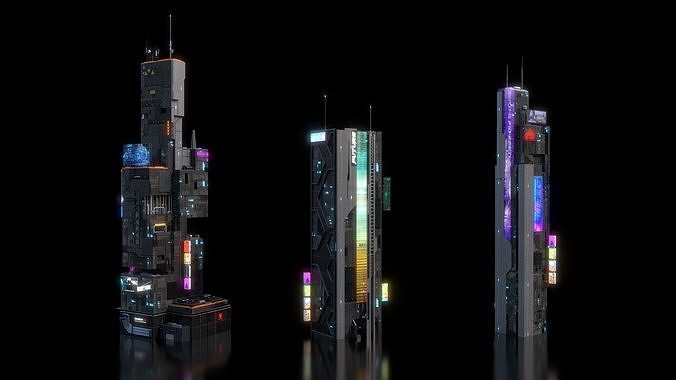 Scifi building Cyberpunk Futuristic building Kitbash Bundle 3D model 5
