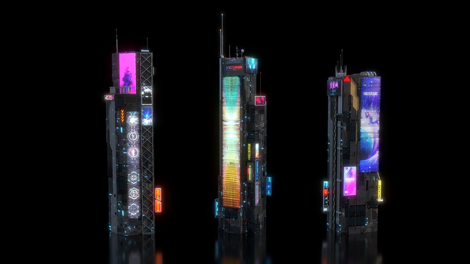 Scifi building Cyberpunk Futuristic building Kitbash Bundle 3D model_9