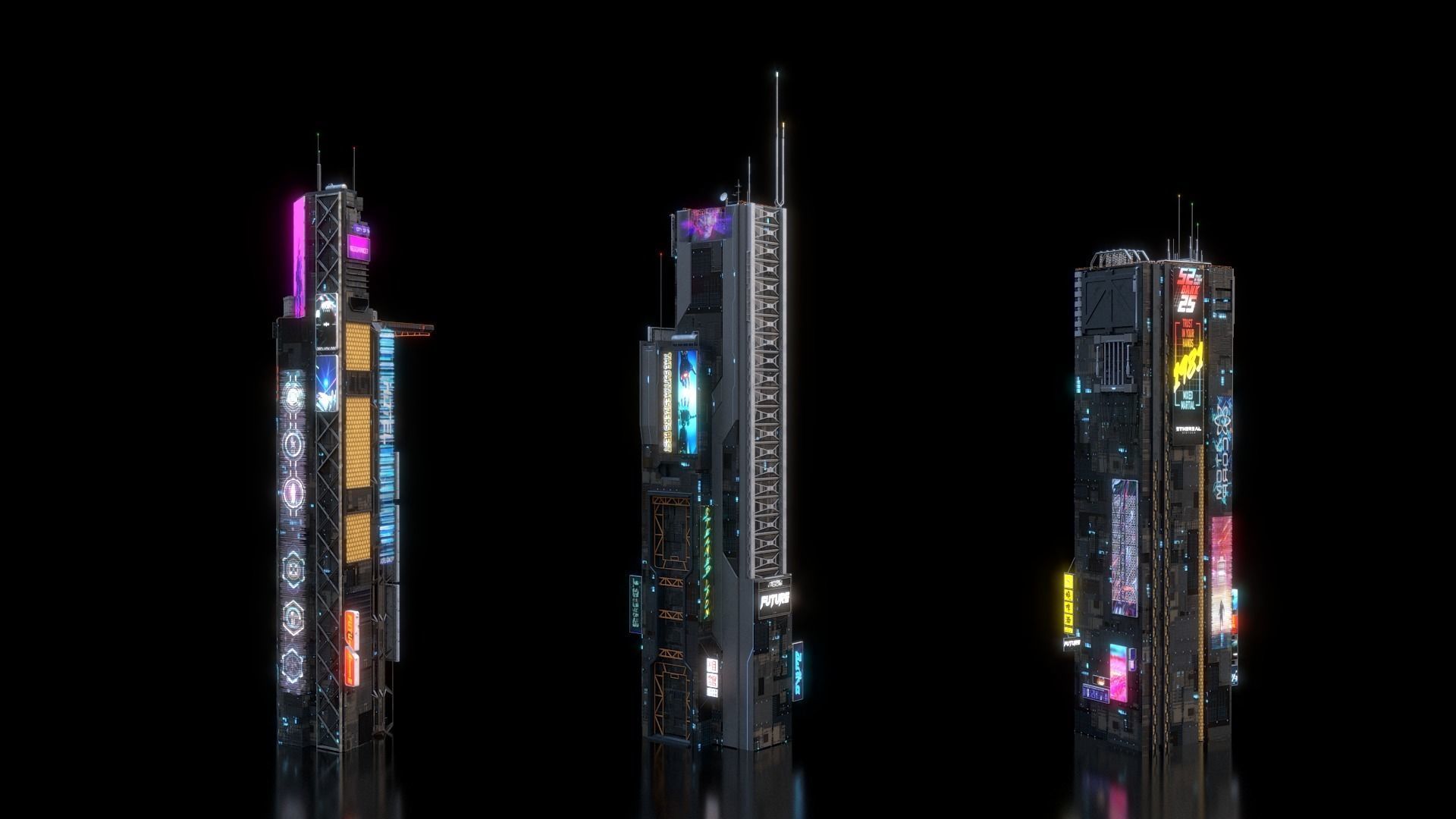 Scifi building Cyberpunk Futuristic building Kitbash Bundle 3D model_8