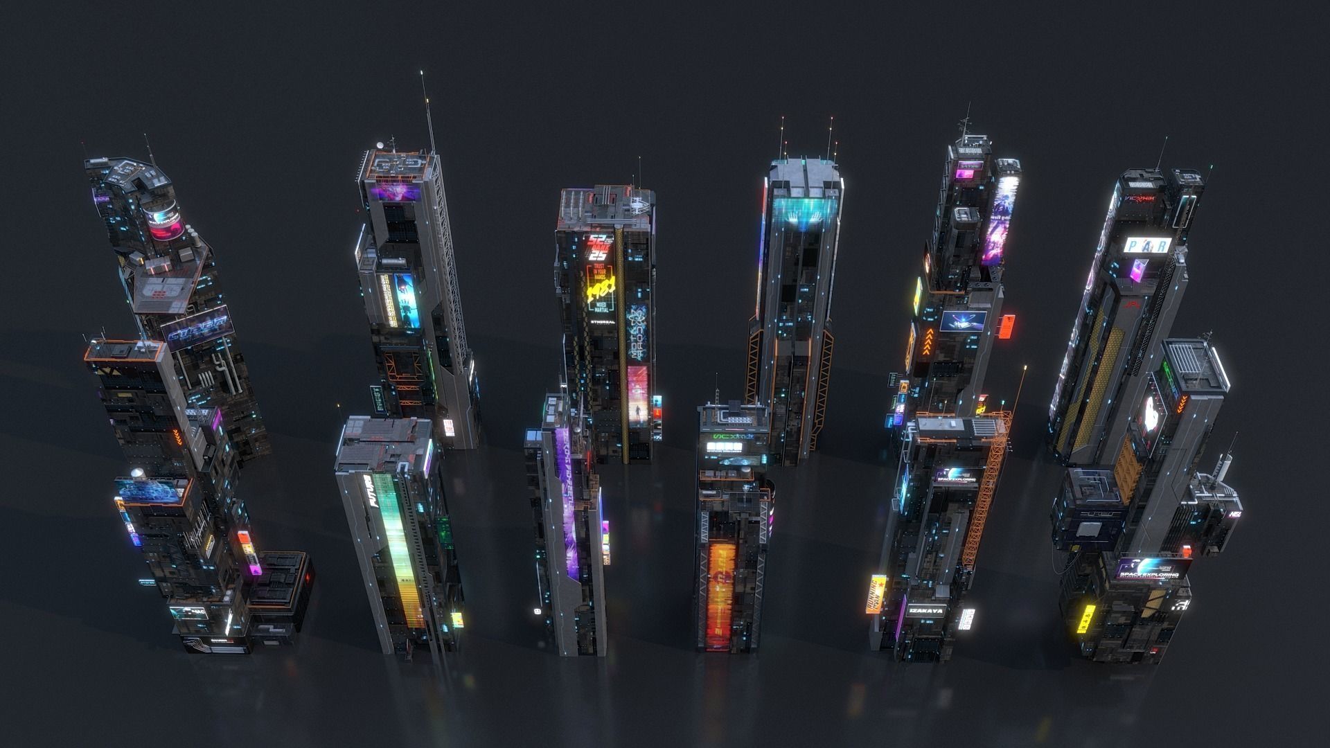 Scifi building Cyberpunk Futuristic building Kitbash Bundle 3D model_1