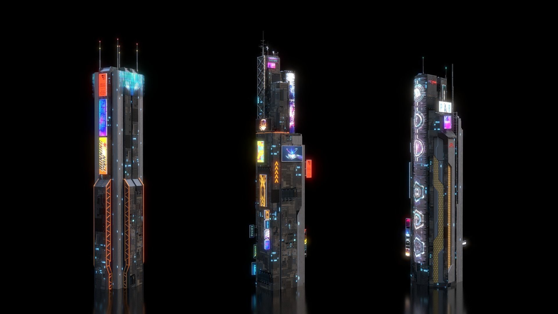 Scifi building Cyberpunk Futuristic building Kitbash Bundle 3D model_10