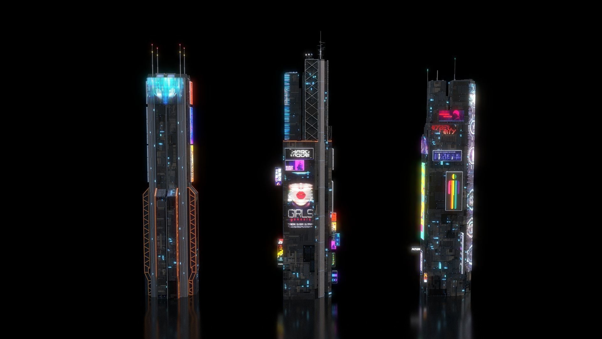 Scifi building Cyberpunk Futuristic building Kitbash Bundle 3D model_11