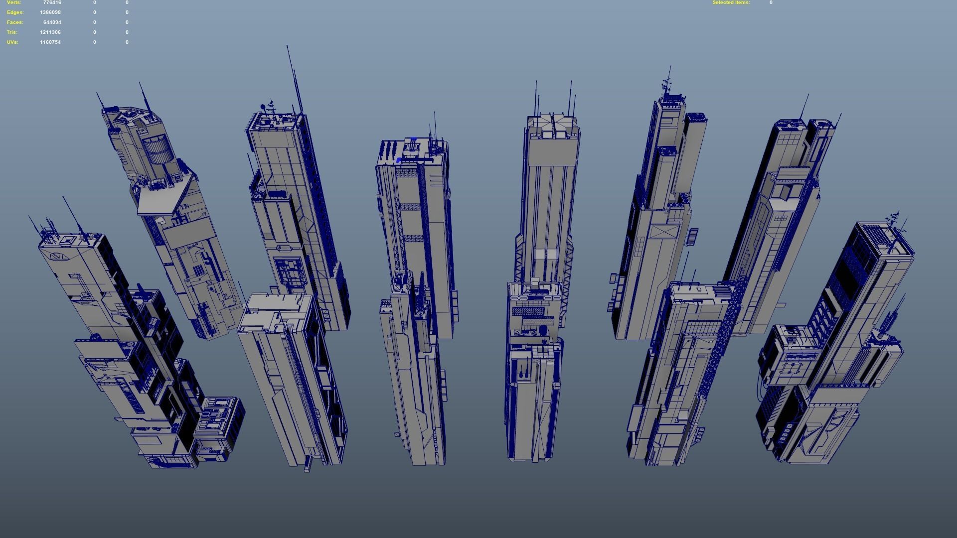 Scifi building Cyberpunk Futuristic building Kitbash Bundle 3D model_17