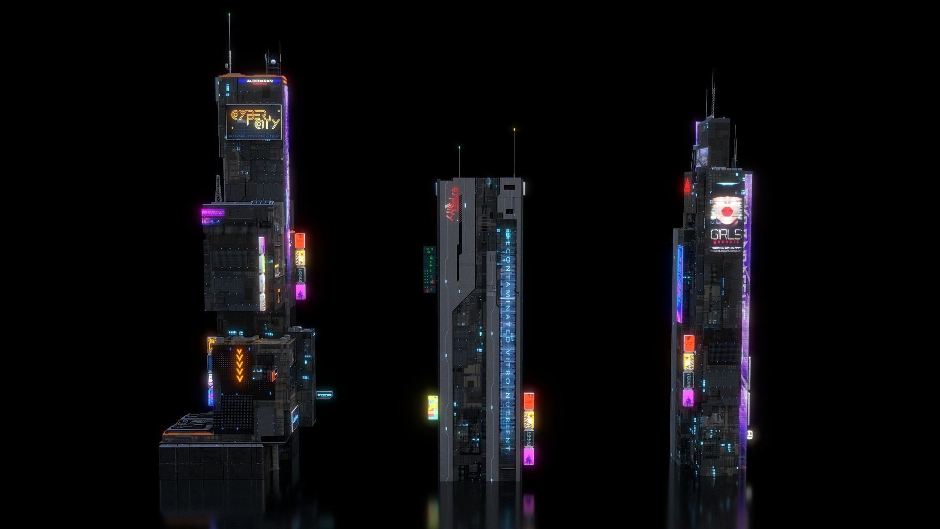 Scifi building Cyberpunk Futuristic building Kitbash Bundle 3D model_5