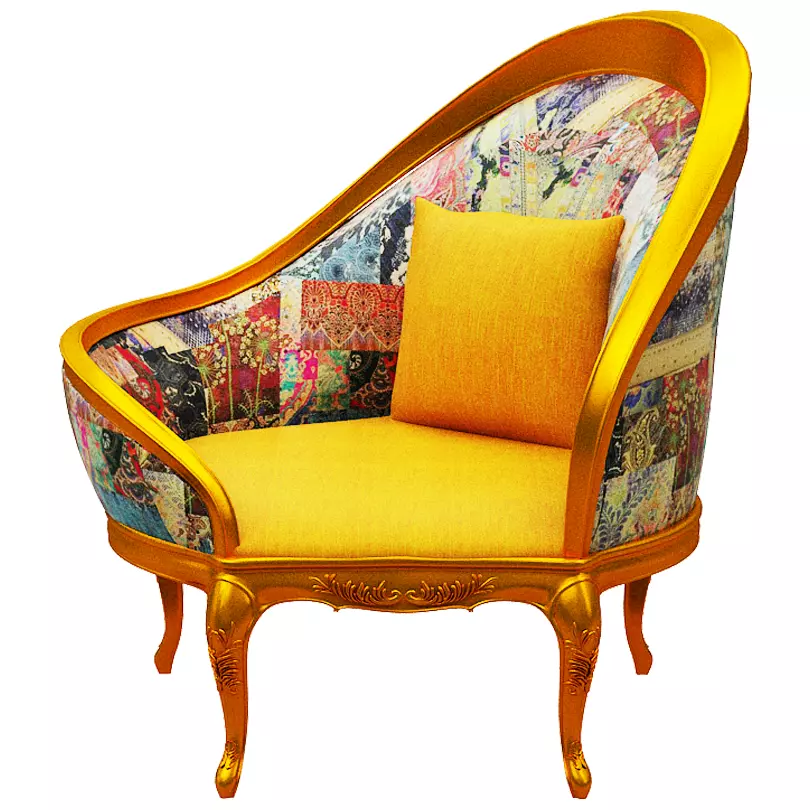 Classical sofa single seater Low-poly 3D model_0