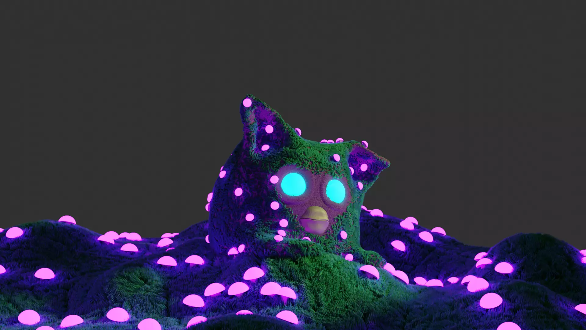 fur creature in grass mushroom env Free low-poly 3D model