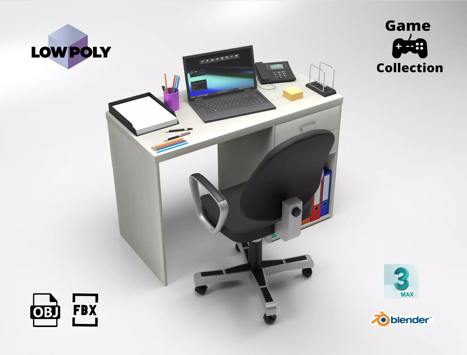 Office props Low-poly 3D model