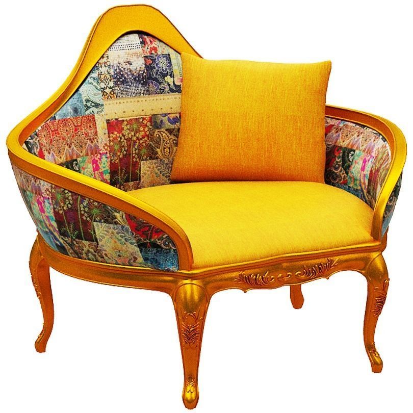 Classical sofa single seater Low-poly 3D model_1