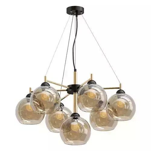 etnaa chandelier with six glass globes hanging from gold metal frame