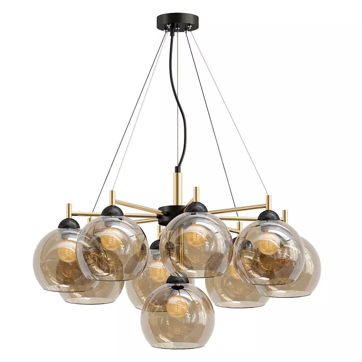 ETNAA chandelier with six glass globes hanging from gold meta... 3D model_0
