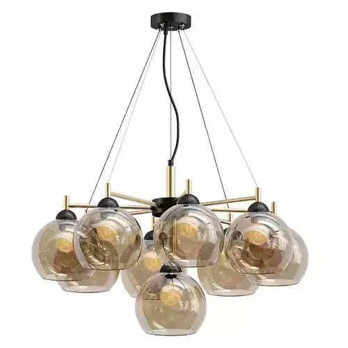 ETNAA chandelier with six glass globes hanging from gold metal frame