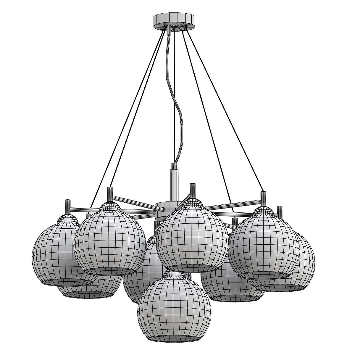 ETNAA chandelier with six glass globes hanging from gold meta... 3D model_1