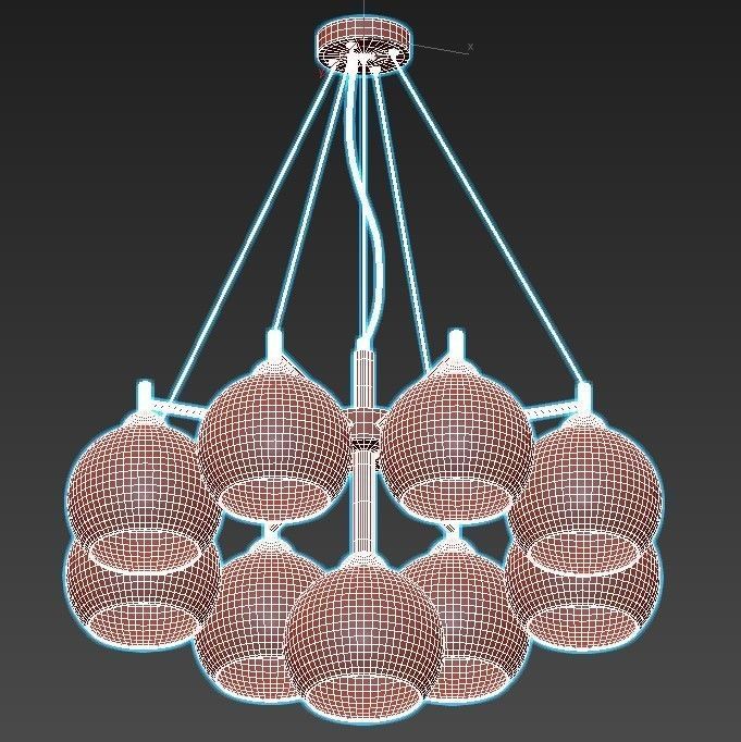 ETNAA chandelier with six glass globes hanging from gold meta... 3D model_3