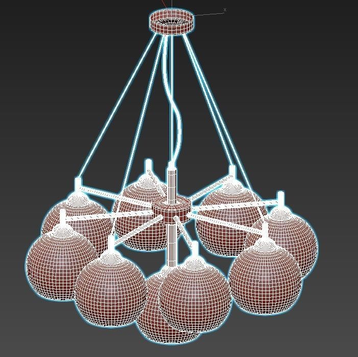ETNAA chandelier with six glass globes hanging from gold meta... 3D model_2