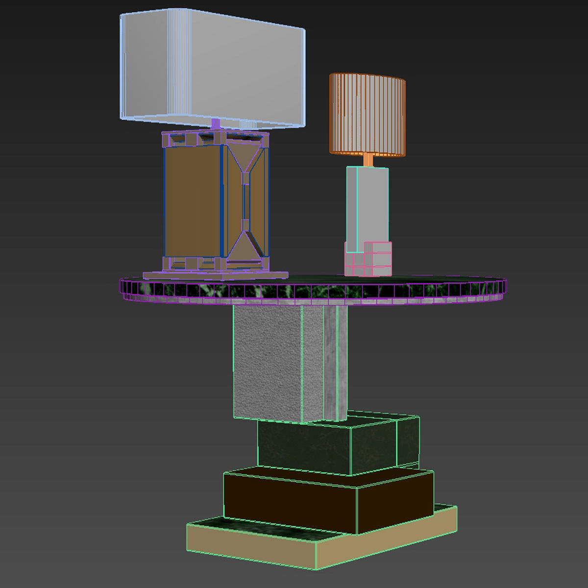 Custom round side table and lamp 3D model_6