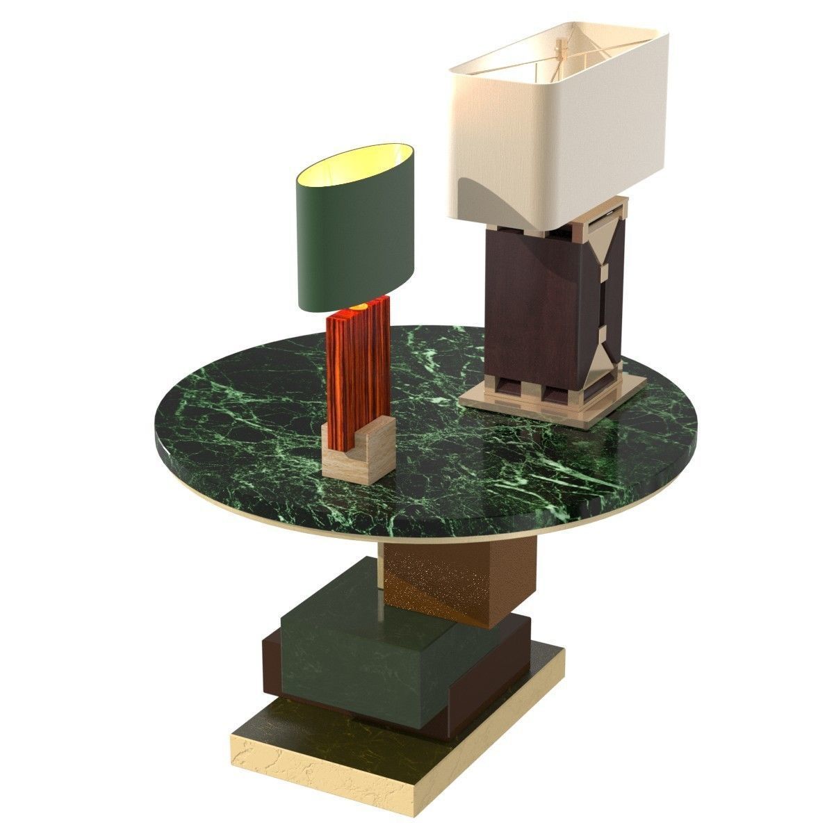 Custom round side table and lamp 3D model_4