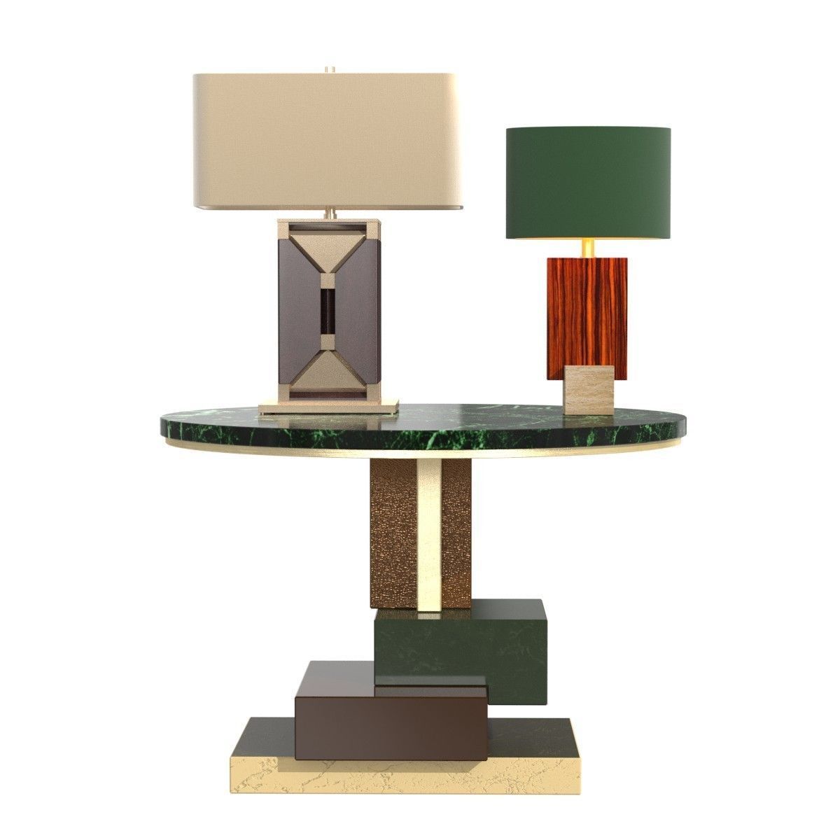 Custom round side table and lamp 3D model_1