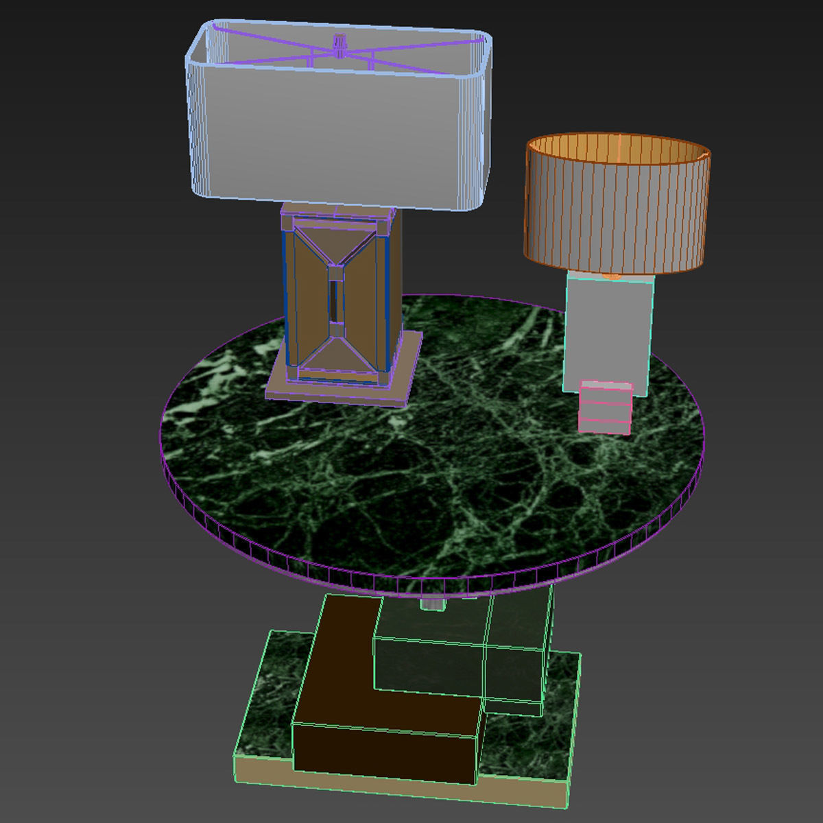 Custom round side table and lamp 3D model_5
