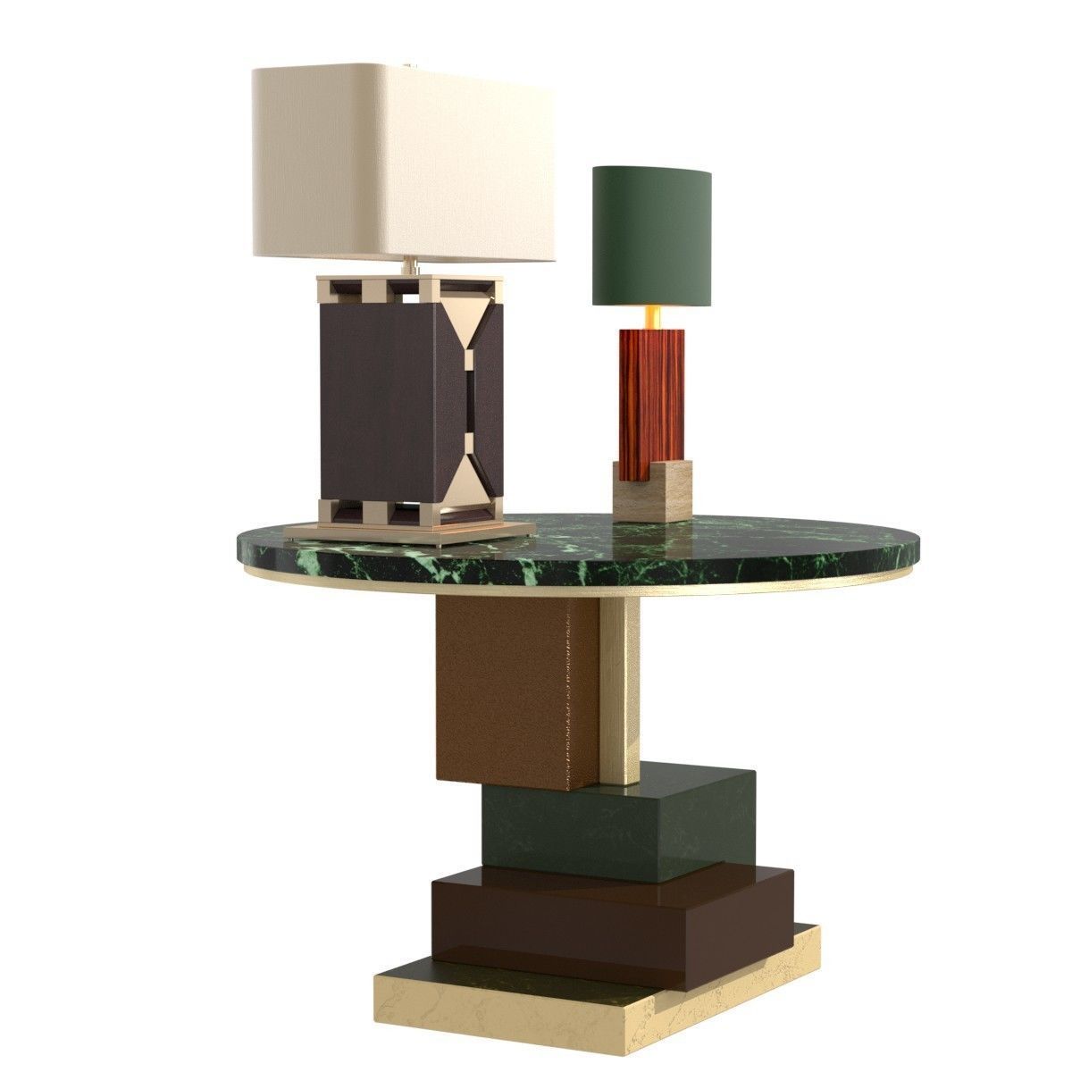 Custom round side table and lamp 3D model_2