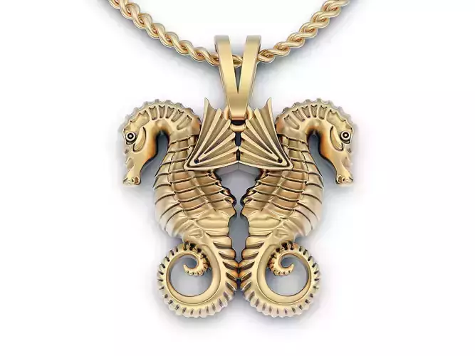 Seahorse pendant  gold sterling jewelry printable 3D model