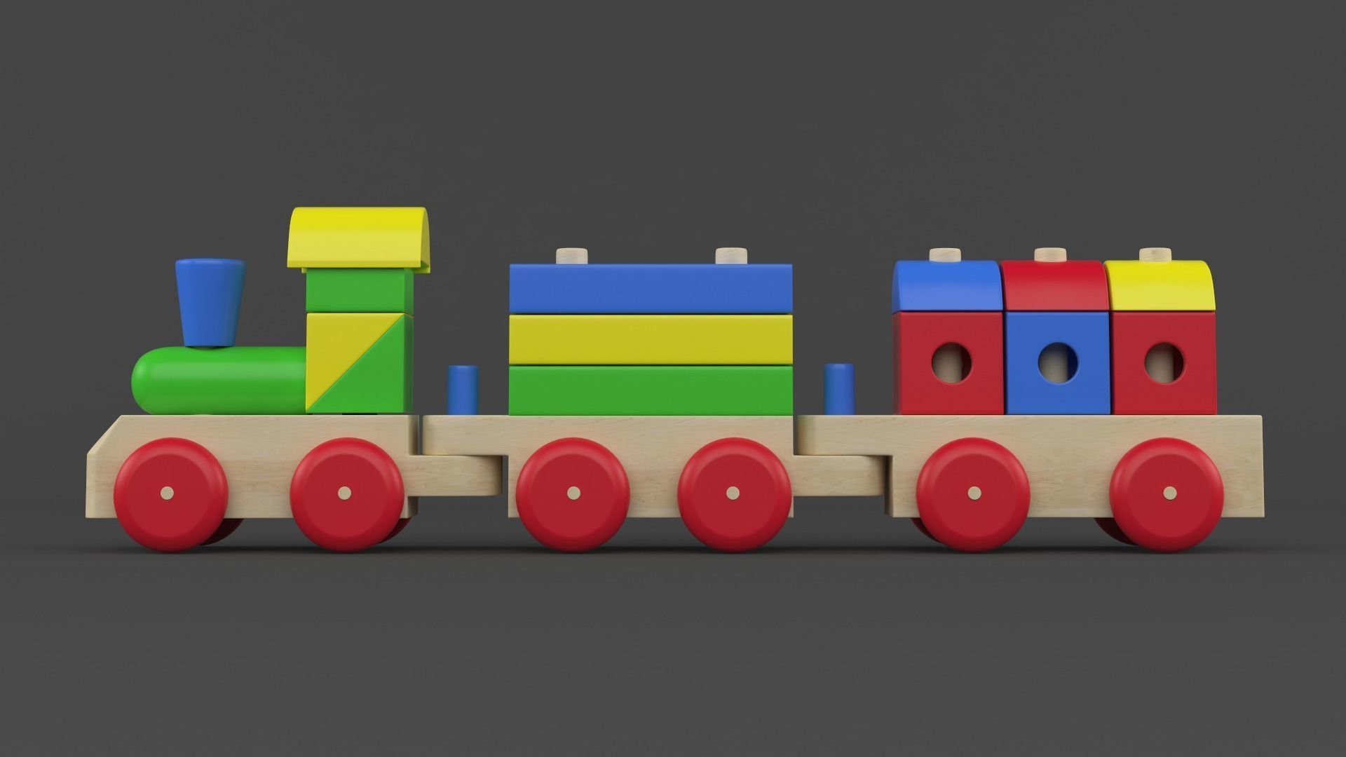 Wooden Toy Train 3D model_1