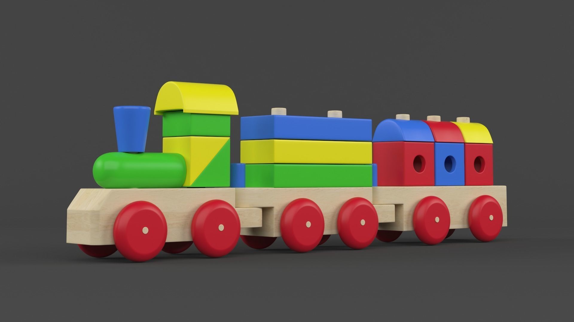 Wooden Toy Train 3D model_3