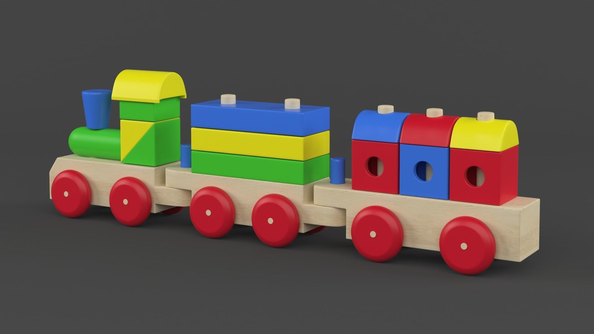 Wooden Toy Train 3D model_2