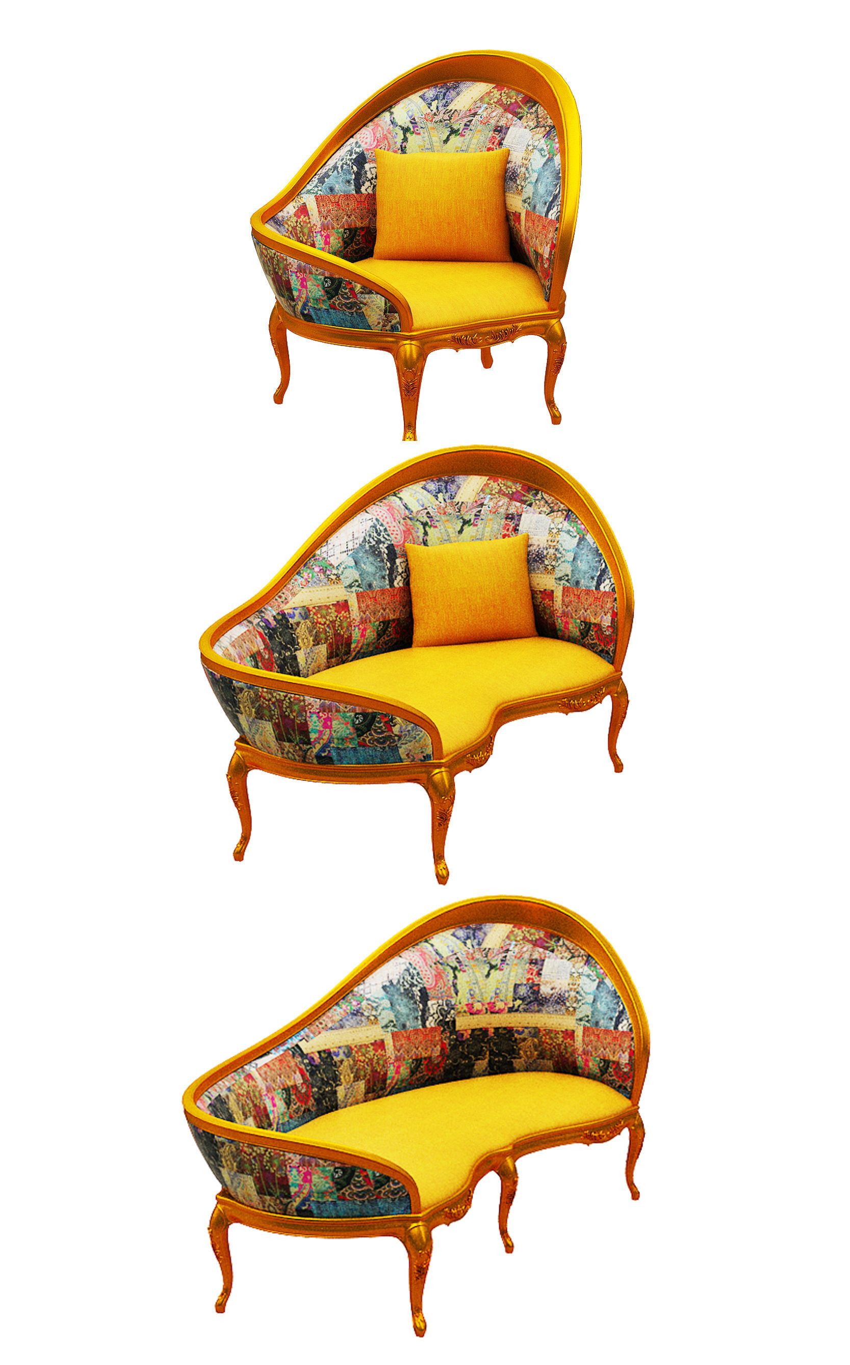 Classical sofa set Low-poly 3D model_2