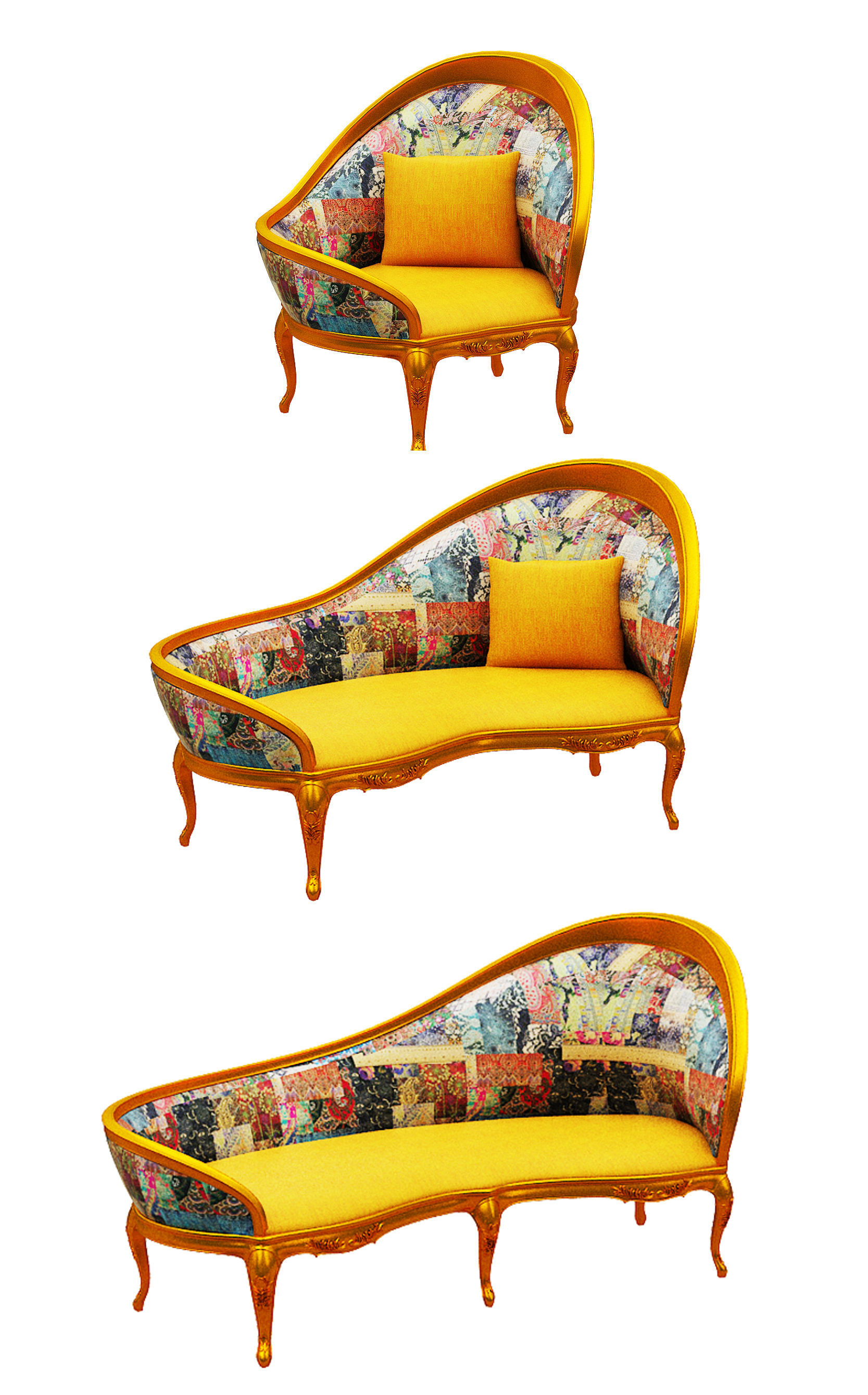 Classical sofa set Low-poly 3D model_1