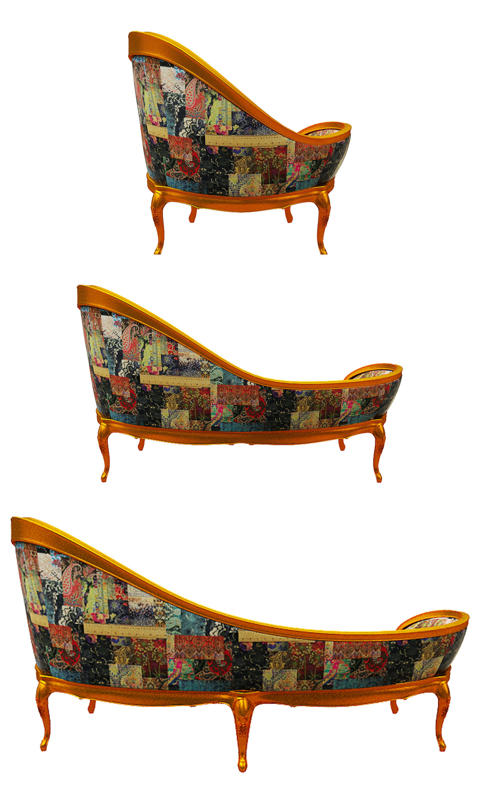 Classical sofa set Low-poly 3D model_5