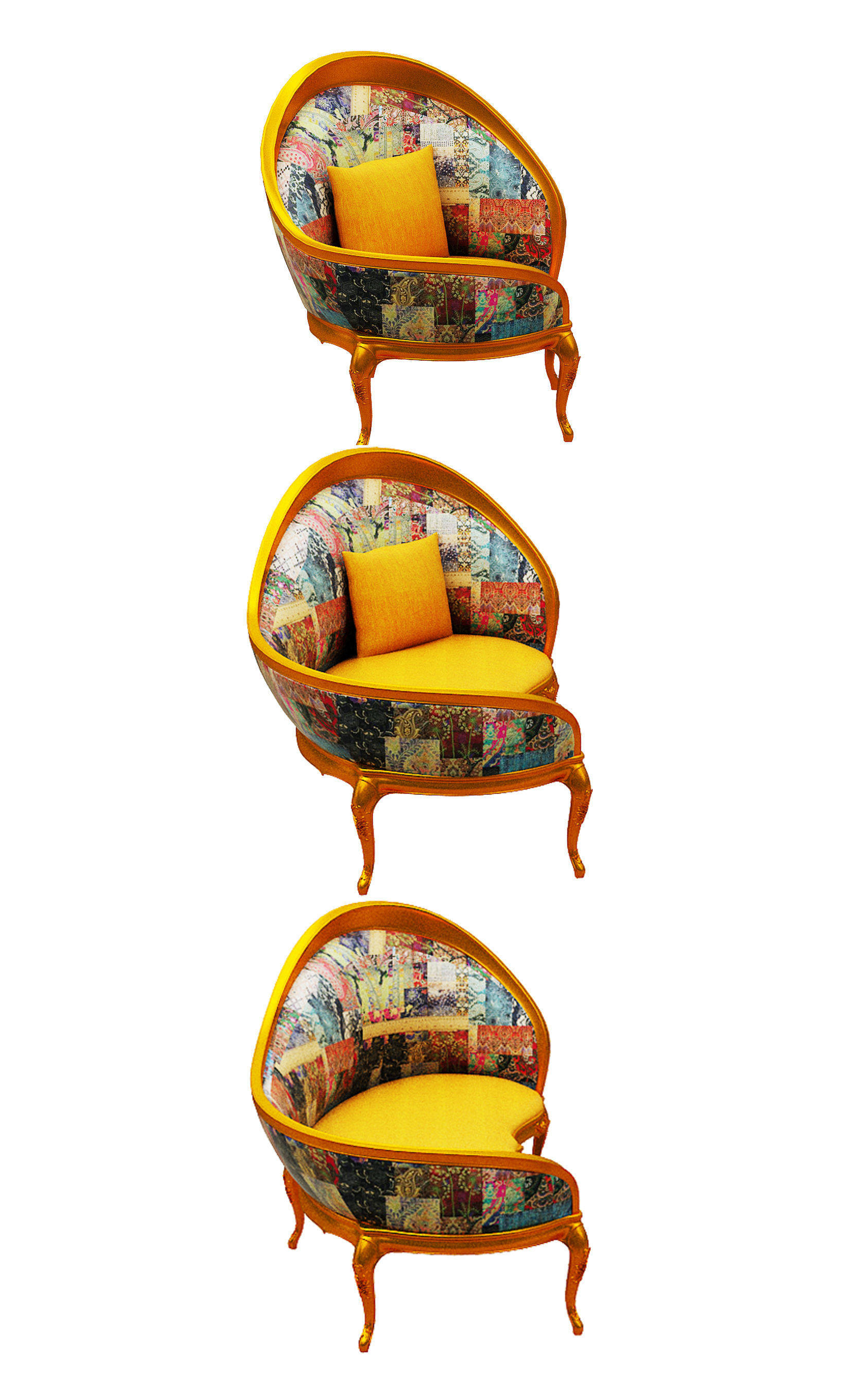 Classical sofa set Low-poly 3D model_3