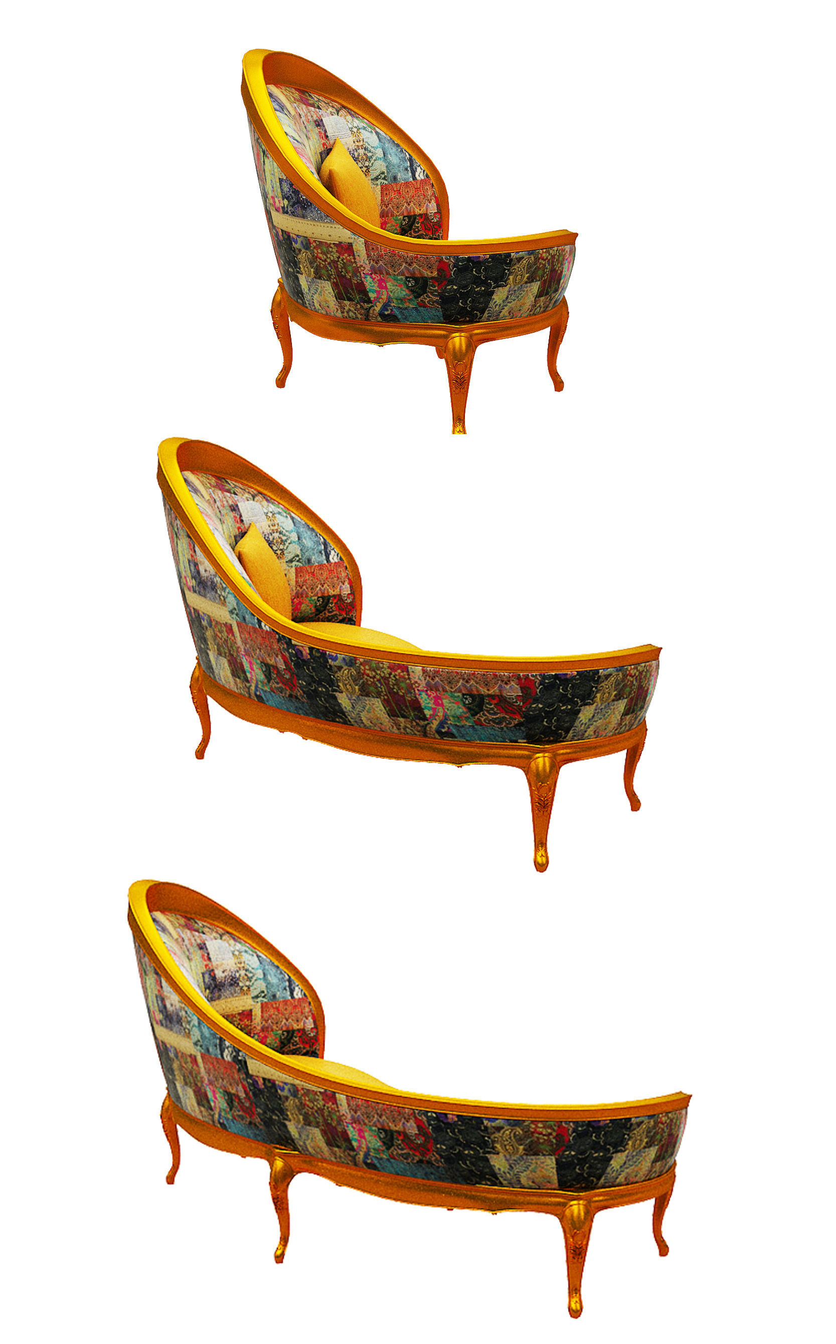 Classical sofa set Low-poly 3D model_4