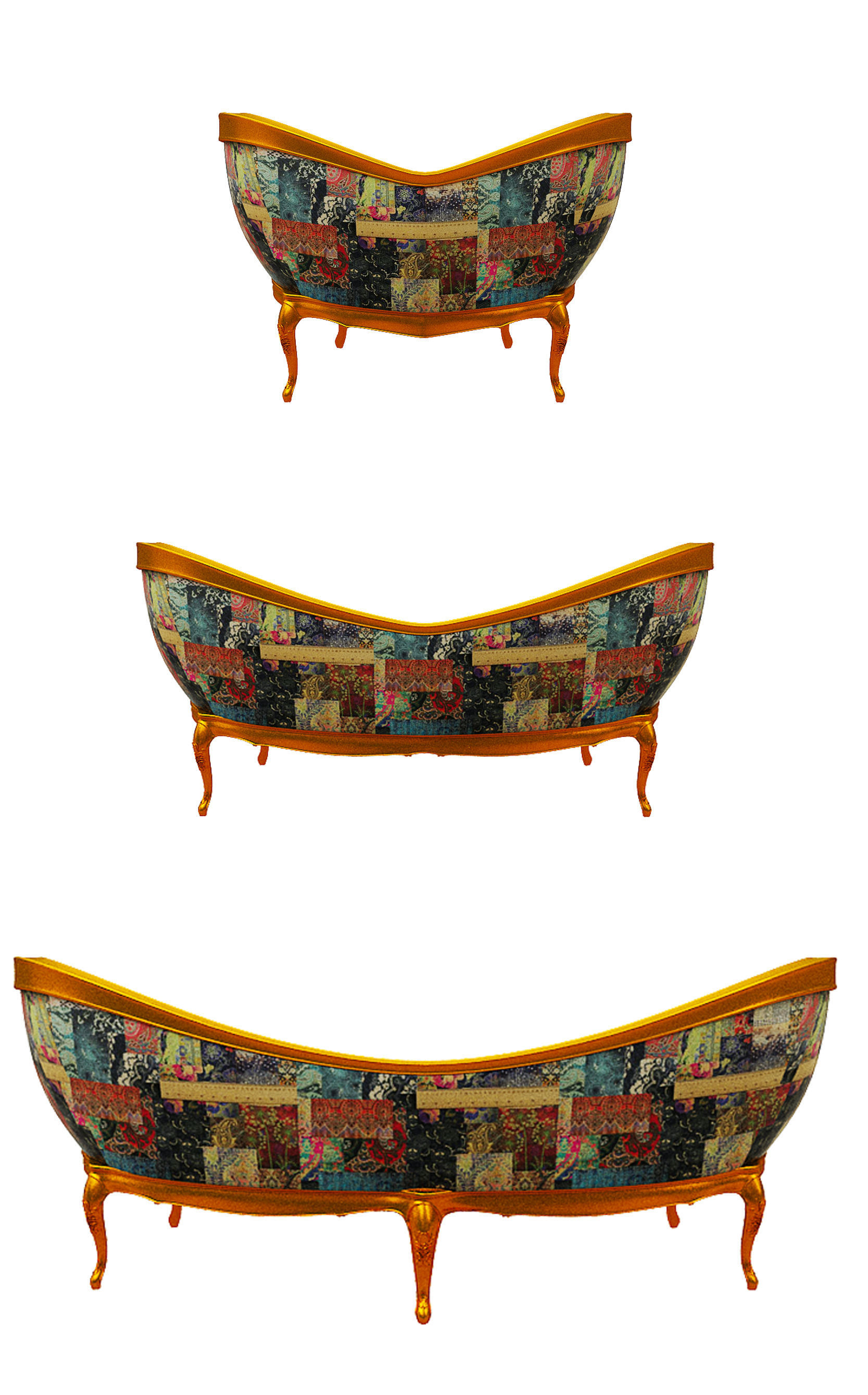 Classical sofa set Low-poly 3D model_5