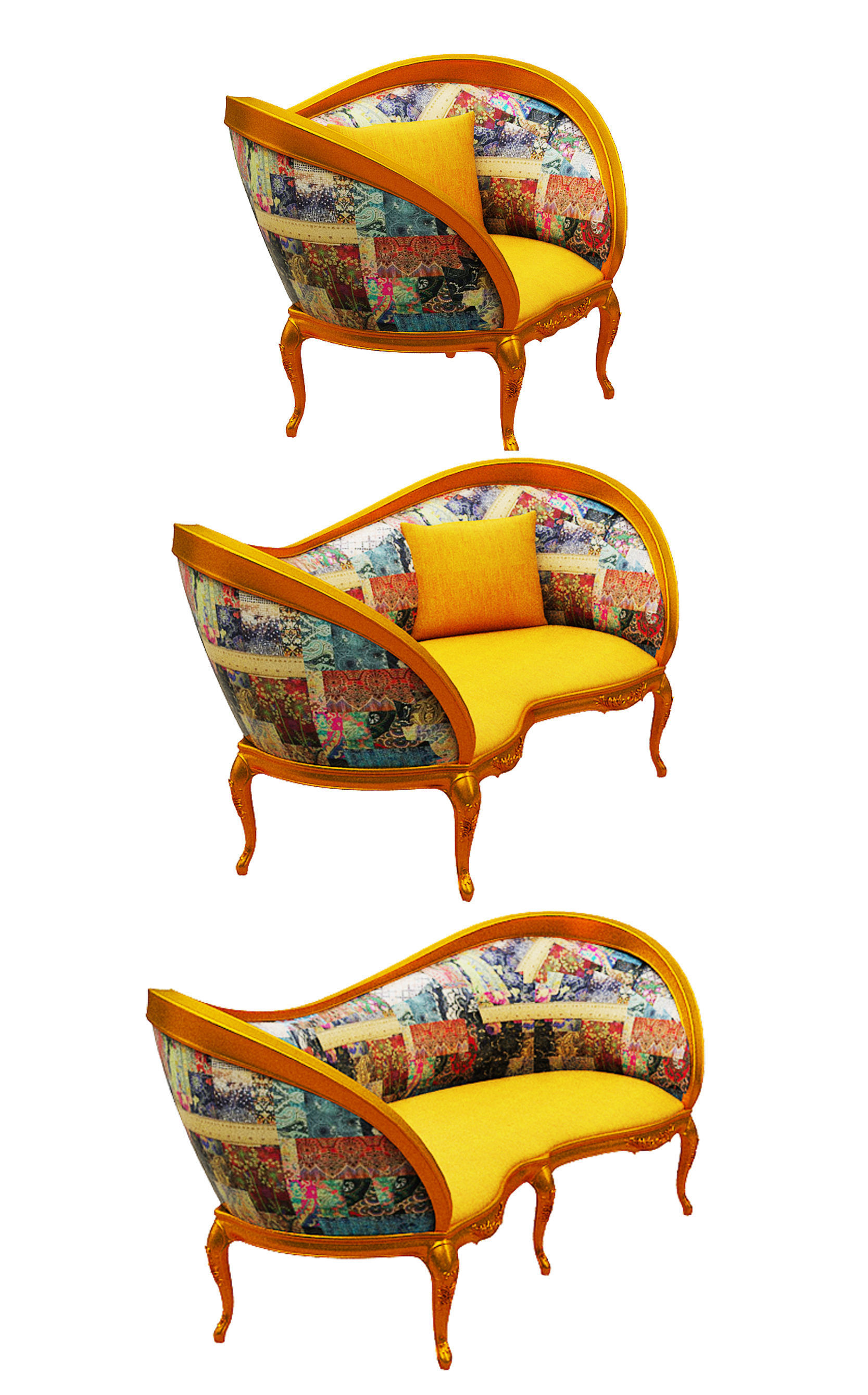 Classical sofa set Low-poly 3D model_2