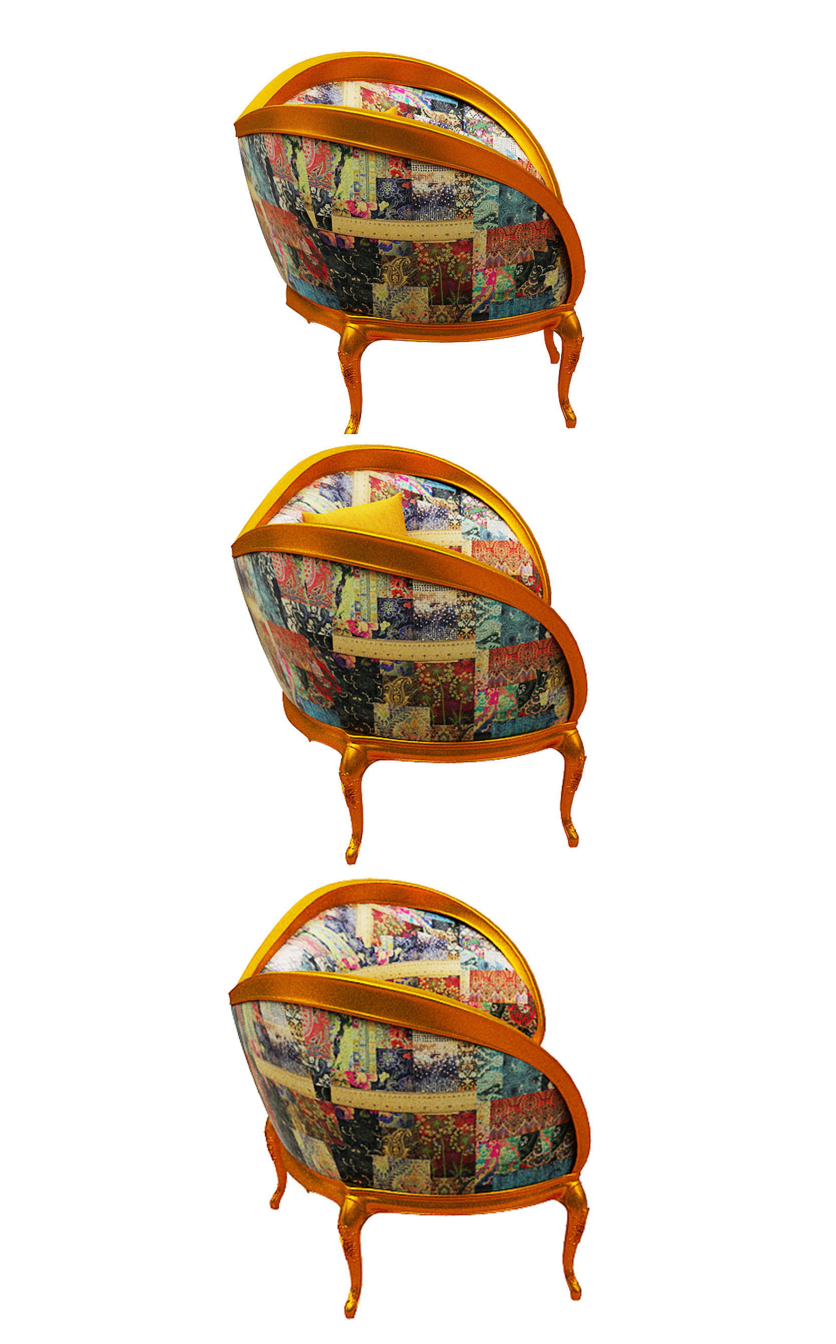 Classical sofa set Low-poly 3D model_3