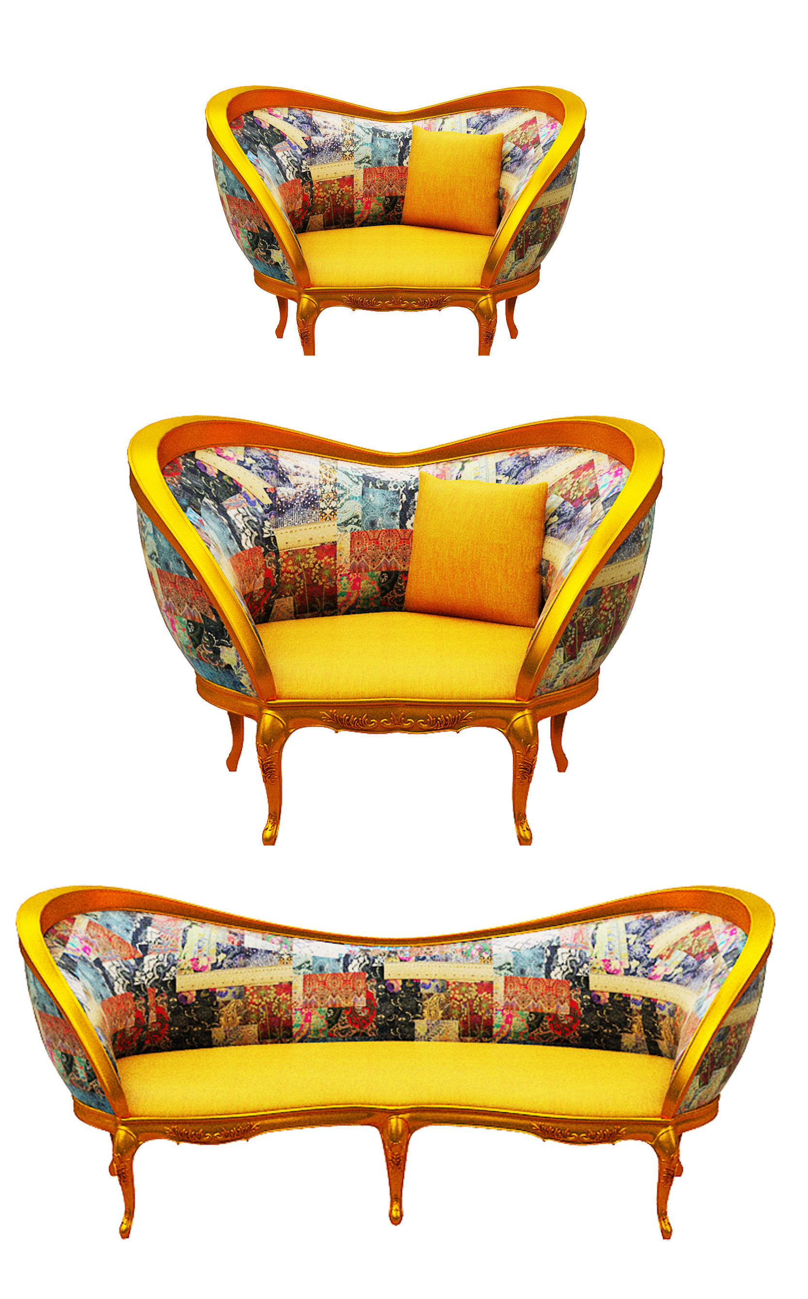 Classical sofa set Low-poly 3D model_1